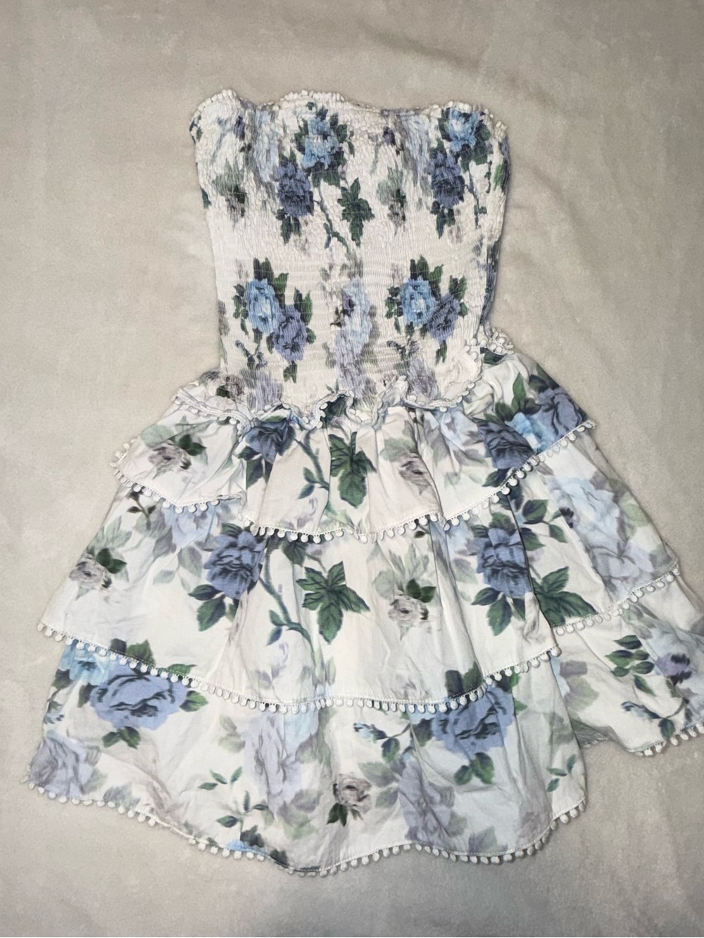 Princess Polly White Strapless Dress with Blue Floral Print